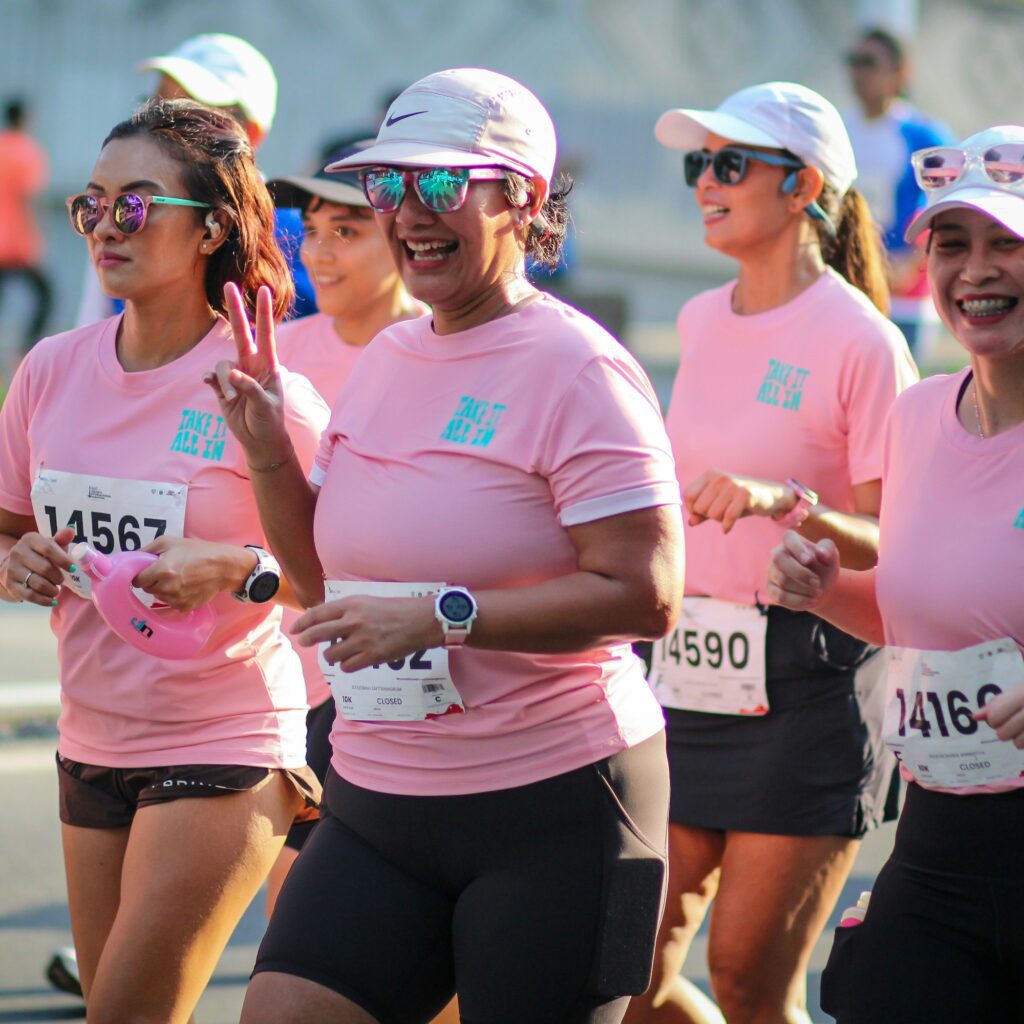 virtual running club members at a race
